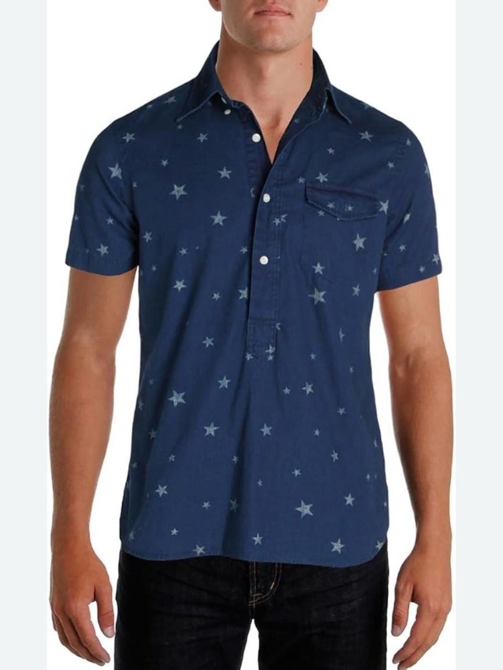 Ralph Lauren Navy Short Sleeve Star-Print Button Down Shirt